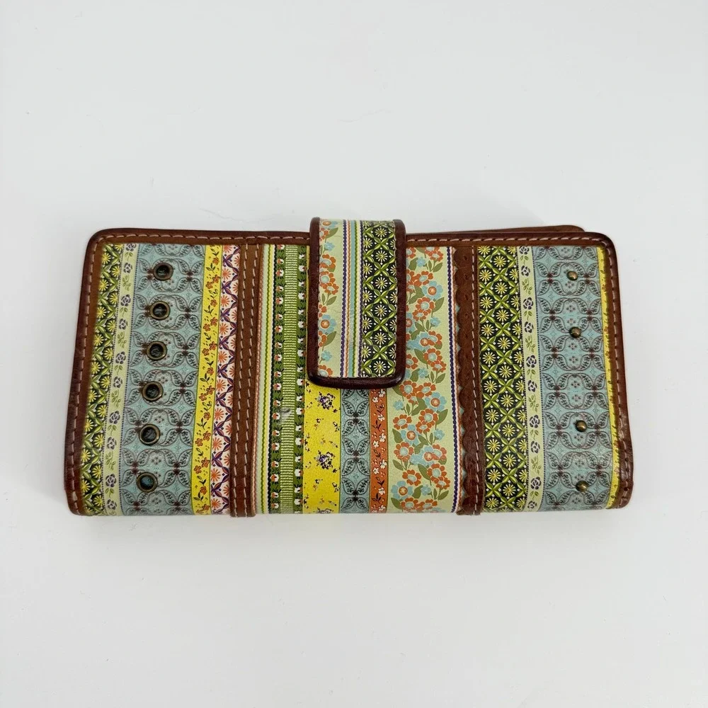 Fossil Long Live Vintage 1954 Patchwork Stripe Bifold Checkbook Wallet Boho Y2K